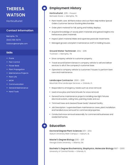 Horticulturist Resume