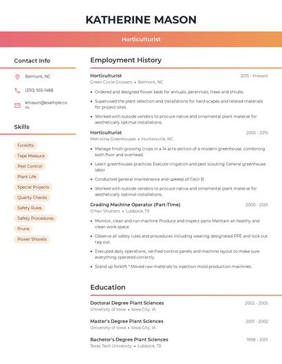 Horticulturist Resume