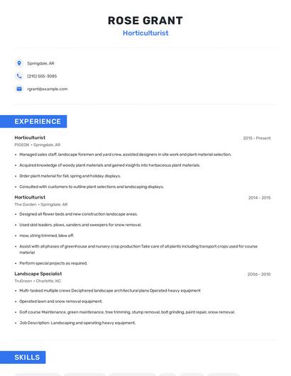 Horticulturist Resume