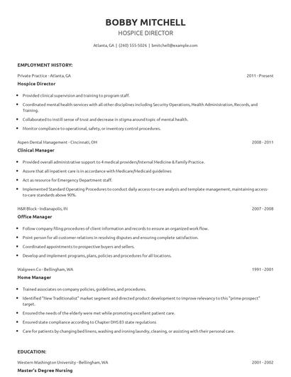 Hospice Director Resume