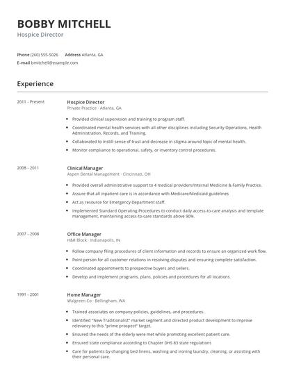 Hospice Director Resume