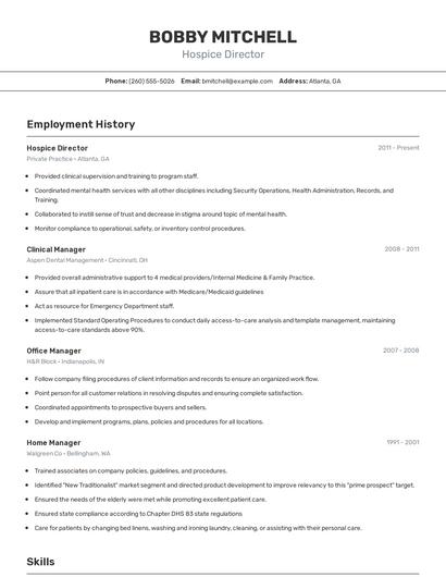 Hospice Director Resume