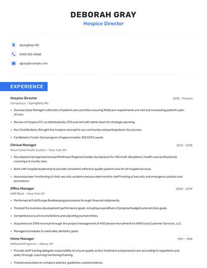 Hospice Director Resume