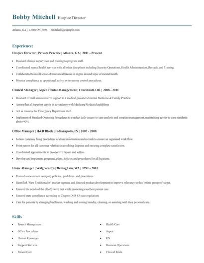 Hospice Director Resume