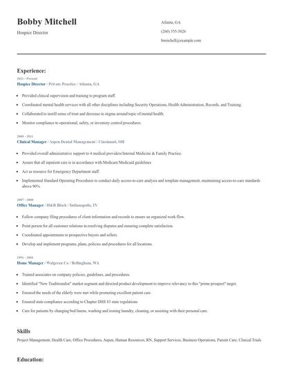 Hospice Director Resume