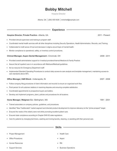 Hospice Director Resume
