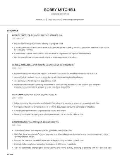 Hospice Director Resume