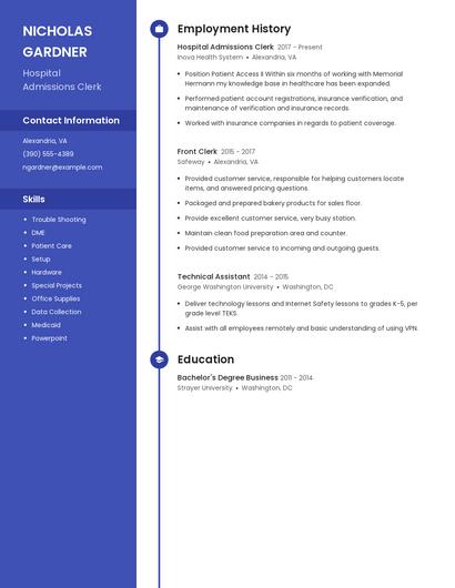 Hospital Admissions Clerk Resume