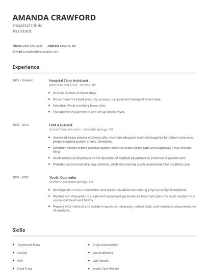 Hospital Clinic Assistant Resume