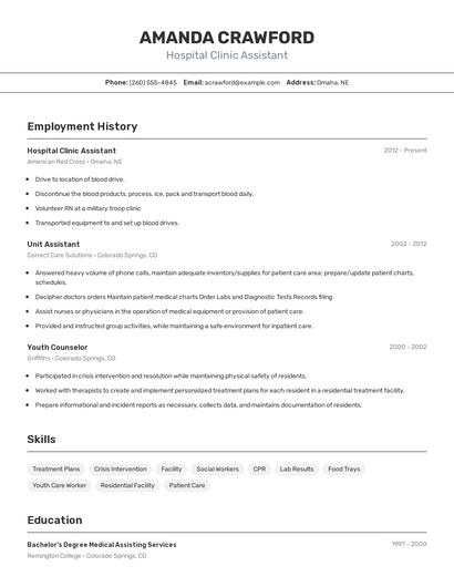 Hospital Clinic Assistant Resume