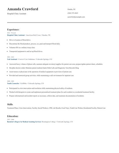 Hospital Clinic Assistant Resume