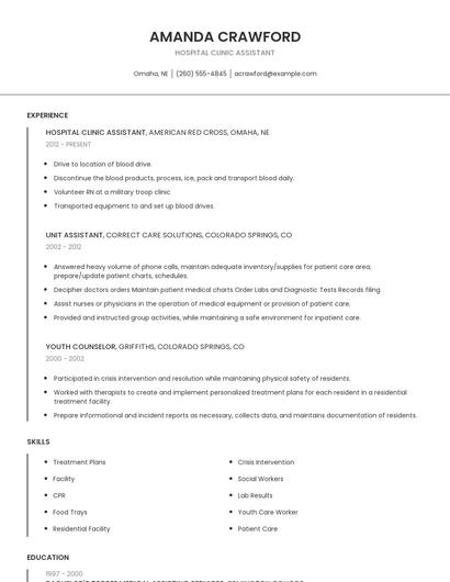 Hospital Clinic Assistant Resume