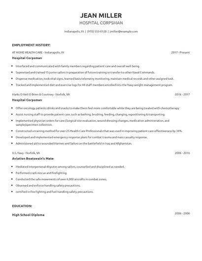 Hospital Corpsman Resume