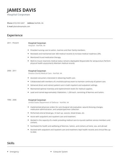 Hospital Corpsman Resume