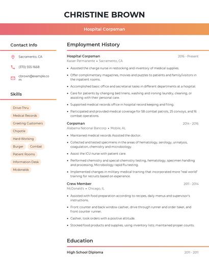 Hospital Corpsman Resume
