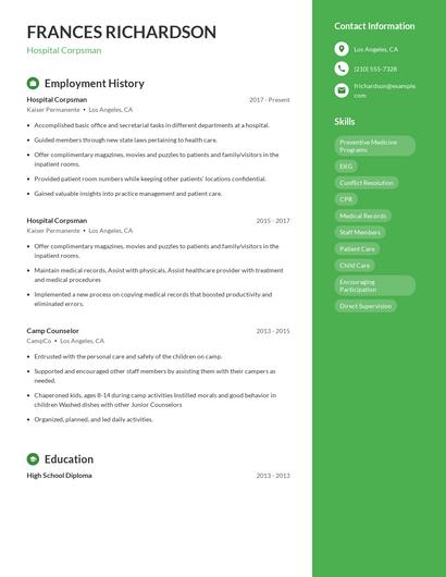 Hospital Corpsman Resume