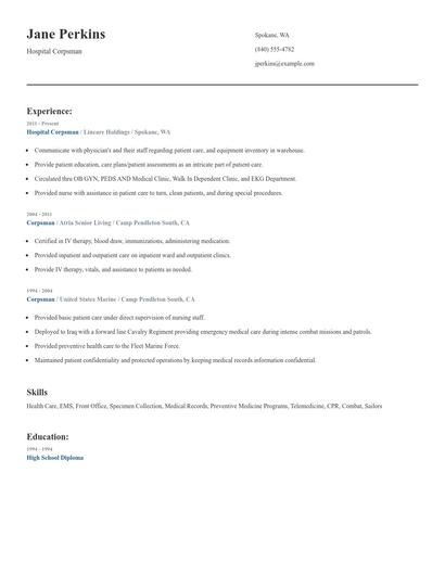Hospital Corpsman Resume