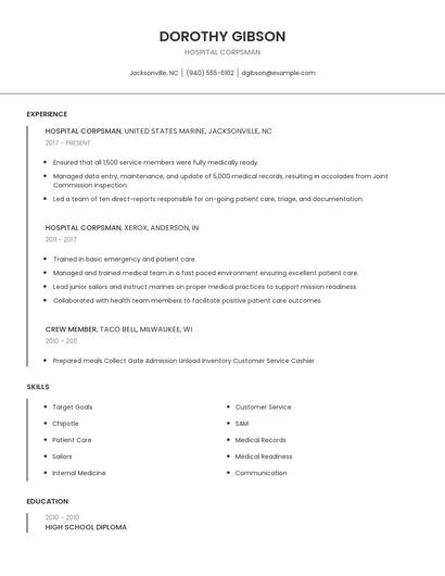 Hospital Corpsman Resume