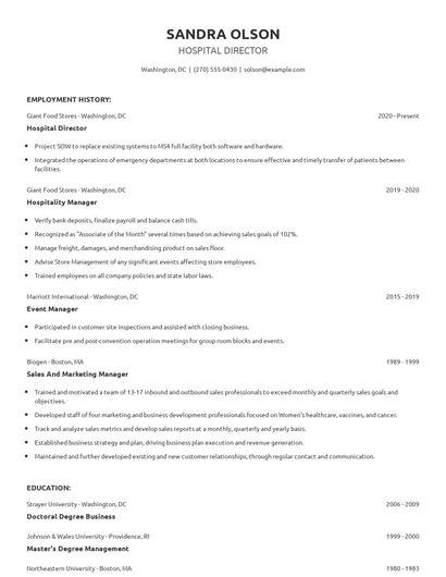 Hospital Director Resume