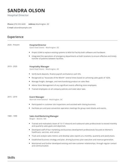 Hospital Director Resume