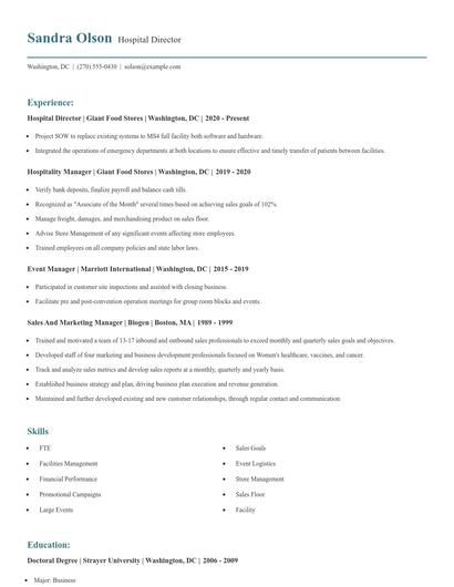 Hospital Director Resume