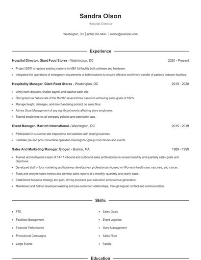 Hospital Director Resume