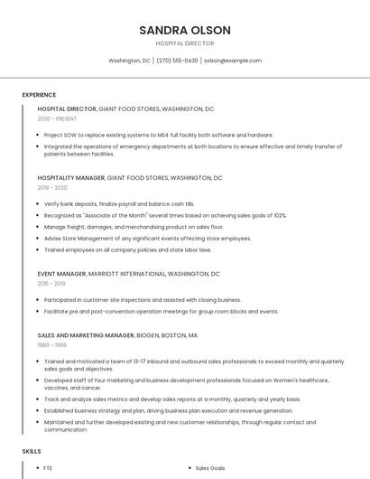 Hospital Director Resume