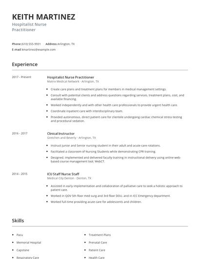 Hospitalist Nurse Practitioner Resume