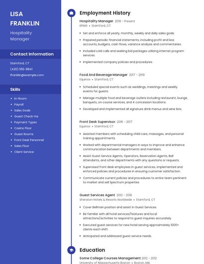 Hospitality Manager Resume