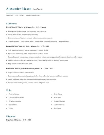 Host/Waiter Resume