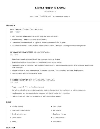 Host/Waiter Resume