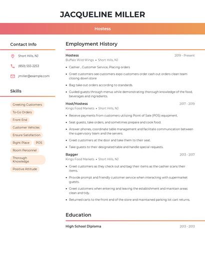 Hostess Resume
