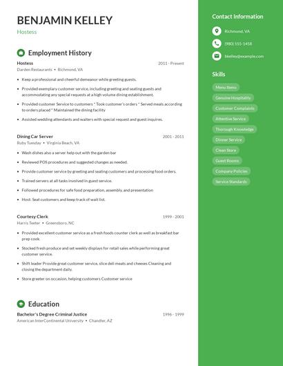 Hostess Resume