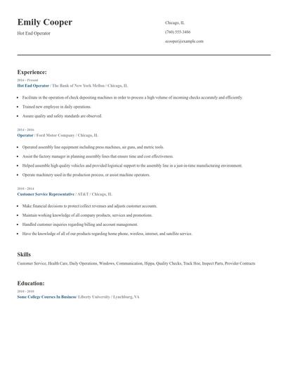 Hot End Operator Resume
