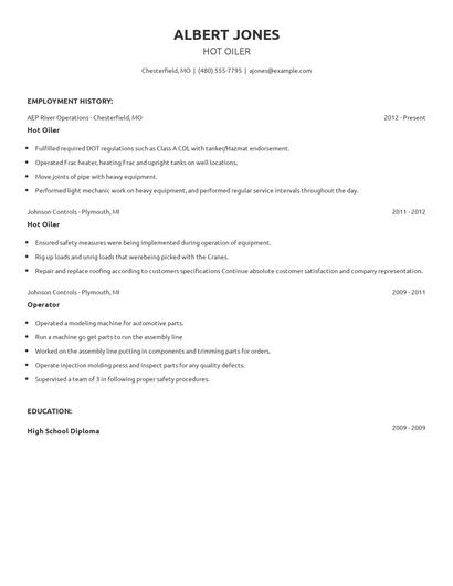 Hot Oiler Resume
