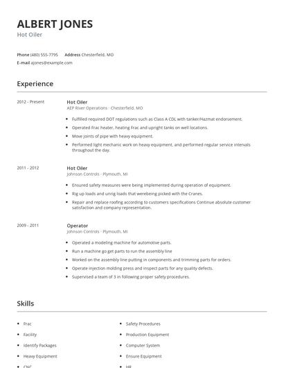 Hot Oiler Resume