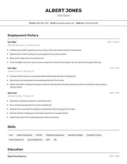 Hot Oiler Resume