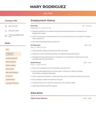 Hot Oiler Resume