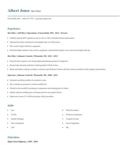 Hot Oiler Resume