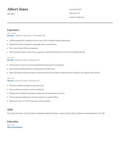 Hot Oiler Resume