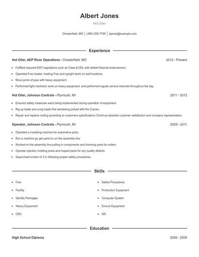 Hot Oiler Resume