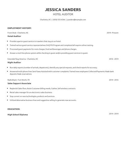 Hotel Auditor Resume