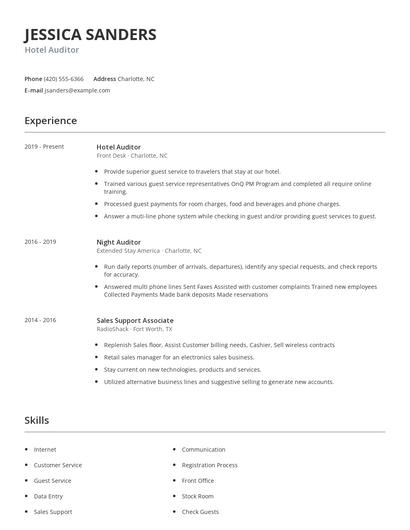 Hotel Auditor Resume