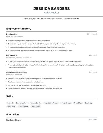 Hotel Auditor Resume