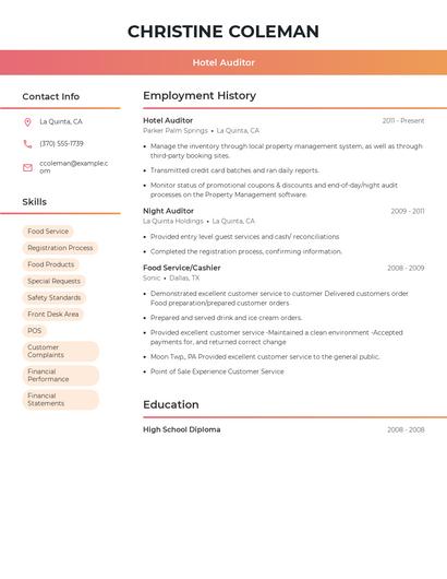Hotel Auditor Resume