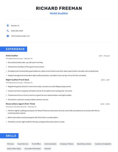 Hotel Auditor Resume