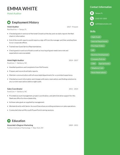 Hotel Auditor Resume
