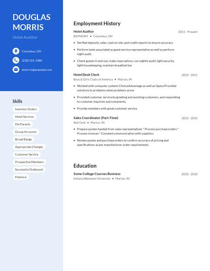 Hotel Auditor Resume