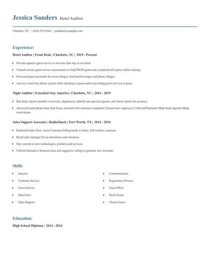 Hotel Auditor Resume