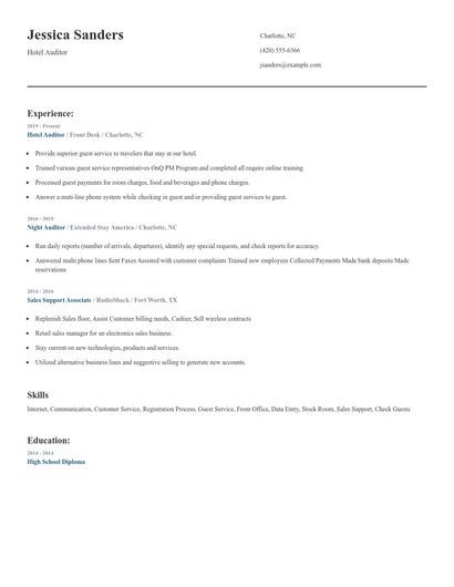 Hotel Auditor Resume